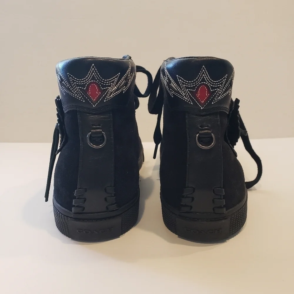 Coach Black Suede High Top Shoes Tassel Sneakers
